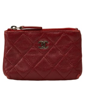 CHANEL Matelasse Coco Mark Wallet/Coin Case, Wine Red Lambskin Leather, Women's