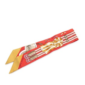 Hermes Twilly Jumping Scarf, Red Multicolor Silk, Women's, HERMES