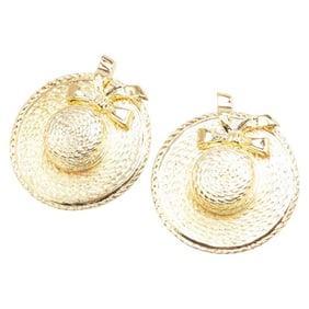 Chanel Straw Hat Ribbon Motif Earrings, Plated, Women's, CHANEL