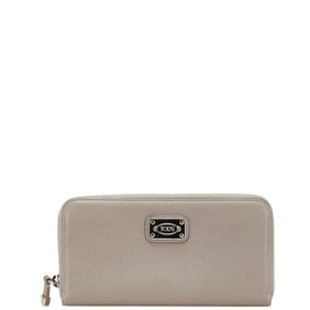 Tod's Logo Plate Long Wallet, Round Zipper, Greige Leather, Women's, TOD'S