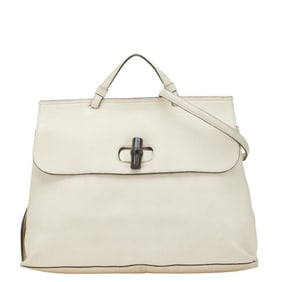 Gucci Bamboo Daily Tote/Shoulder Bag, 2-Way, 370830, White Leather, Women's