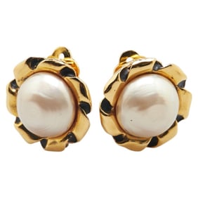Chanel earrings, gold plated, with faux pearls, for women.