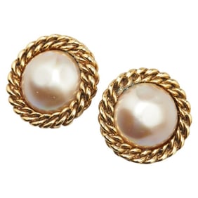 CHANEL Vintage Pearl Earrings, Gold Plated, Women's