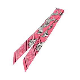 Hermès Twilly LES ZEBRES BANDANA Zebra Bandana Scarf Muffler Pink Black Silk Women's HERMES