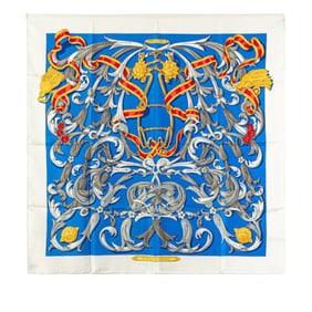 Hermes Hermès Carré 90 "LE MORS A LA CONETABLE" Scarf, White and Multicolor Silk, Women's