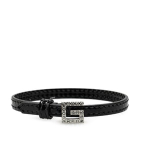 Gucci Square G Rhinestone Bracelet 623237 Black Leather Women's GUCCI