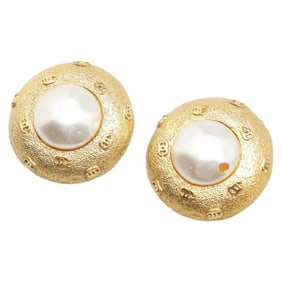 Vintage Chanel Coco Mark Earrings, Gold Plated with Faux Pearls, Women's, CHANEL
