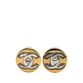 Vintage Chanel Coco Mark Turnlock Earrings in Gold and Silver Plated Metal for Women