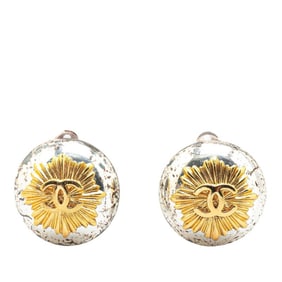 Vintage Chanel Coco Mark Earrings in Silver and Gold Plated Metal for Women