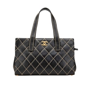 CHANEL Coco Mark Wild Stitch Tote Bag in Black Lambskin for Women