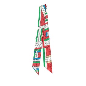Hermès Twilly Tresses H Scarf, White and Multicolor Silk, Women's, HERMES