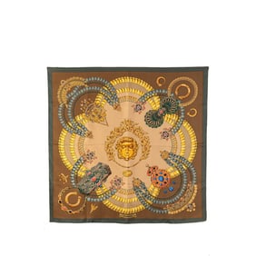 Hermes Hermès Carré 90 KOSMIMA Space Scarf, Brown Multicolor Silk, Women's