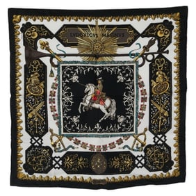 Hermès Carré 40 LVDOVICVS MAGNVS Louis XIV on a White Horse Scarf Muffler Black Multicolor Silk