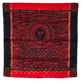 Versace Logo Sunburst Scarf/Muffler/Handkerchief in Red and Black Cotton for Women