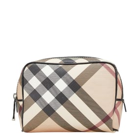 Burberry Nova Check Pouch in Beige, Black, and Multicolor Leather for Women.