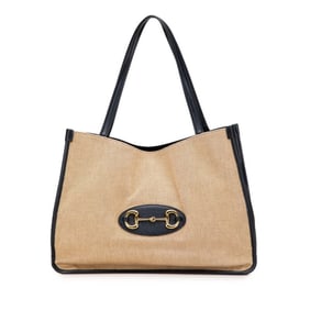 Gucci Horsebit Tote Bag Shoulder 623694 Beige Navy Canvas Leather Women's GUCCI