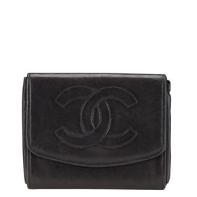 Chanel Coco Mark Wallet/Coin Case Black Leather Women's CHANEL
