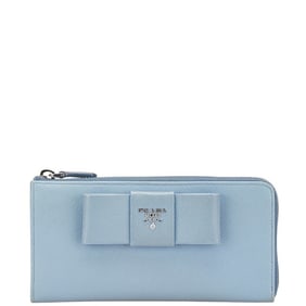 Prada Fiocco Ribbon Motif L-Zip Long Wallet 1ML183 Light Blue Saffiano Leather Women's PRADA