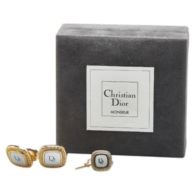 Christian Dior Dior logo tie pin and cufflinks set in gold silver plated for men