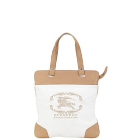 Burberry Nova Check Logo Handbag Tote Bag in White and Beige Canvas Leather for Women.