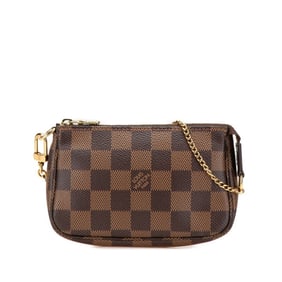 Louis Vuitton Damier Mini Pochette Accessory Pouch Handbag N58009 Brown Leather Women's LOUIS