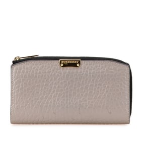 Burberry long wallet, gray leather, women's.