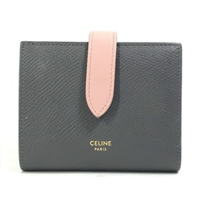 CELINE 10H263BRU.10GV Two-Tone Small Strap Wallet, Compact Tri-Fold Leather Women's, Gray and Pink