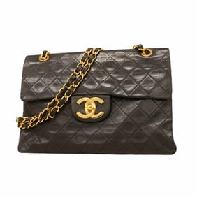 Chanel Shoulder Bag, Large Matelasse, Double Chain, Lambskin, Black, Women's
