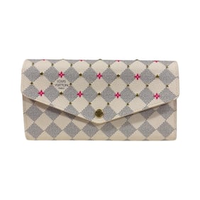 Louis Vuitton Portefeuille Sarah Damier Azur Studded Long Wallet, Canvas, M45296, Women's, LOUIS