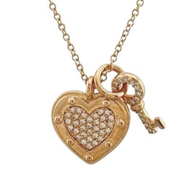 Tiffany Return to Love Heart Tag Key Necklace, 18k Gold with Diamonds, Women's, TIFFANY & Co.