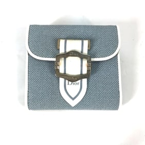 Christian Dior Dior Two-tone Logo Double-Hook Compact Wallet, Bi-fold Canvas and Leather, Women's,
