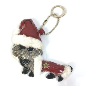 GUCCI Santa Claus Christmas Key Ring with Chihuahua Dog, GG Supreme Canvas, Beige, for Women