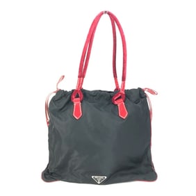 Prada Two-Tone Logo Drawstring Bag with Triangle Logo, Plaque, Tote Bag, Shoulder Handbag, Enamel,