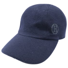 HERMES Miles H Circle Cashmere Newsboy Cap, Size 57, Dark Navy, Men's