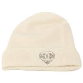 CHANEL 100% Cashmere 25C Beanie Knit Cap Hat (No Label) White Women's