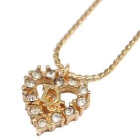 Christian Dior Rhinestone Logo Heart Top Necklace Gold Women's