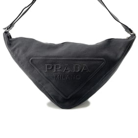 Prada Triangle Shoulder Bag, Leather, 2VY007, PRADA, Black