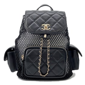 Chanel Matelasse Coco Mark Multi-Pocket Mesh Shiny Lambskin Backpack AS5484 Black