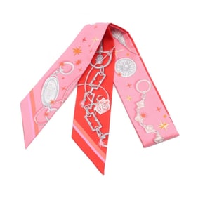 Hermes Hermès C'EST LA FETE Twilly Silk Scarf for Women in Multicolor, Pink and Red