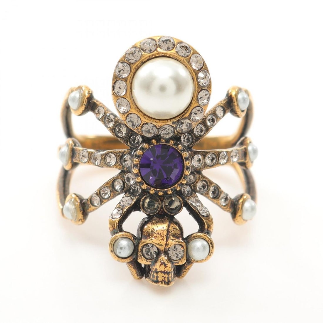 Alexander McQueen Spider Ring, Gold-Plated, with Faux Pearl and Rhinestones, Women's, Available in: --- Catalog ---Category: SizeJP Size: 14.5US Size: 7Category: DesignType: Band ringColor: Purple, WhiteGender: WomenMaterial: Gold plating, RhinestoneCategory: GeneralBrand: Alexander McQueen--- Item