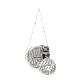 Miu Miu Miu Matelasse Shoulder Bag, Leather, Silver, Women's, 5BH191