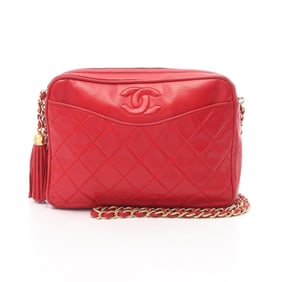 CHANEL Matelasse Shoulder Bag, Leather, Women's, Red