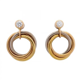 Cartier Trinity Earrings, 1PD, 18KYG Yellow Gold, 18KWG White 18KPG Pink Diamond, Women's