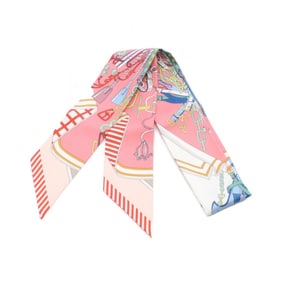 Hermes Hermès Twilly Bouquets Sellier Silk Scarf for Women in Multicolored Pink