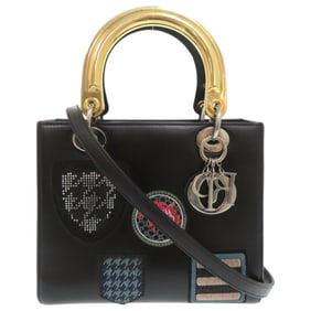 Christian Dior Lady Leather Black Multicolor Handbag Shoulder Bag 0786