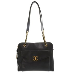 Chanel Coco Mark Caviar Skin No. 3 Black Tote Bag with Chain Shoulder Bag, Black, 0281CHANEL
