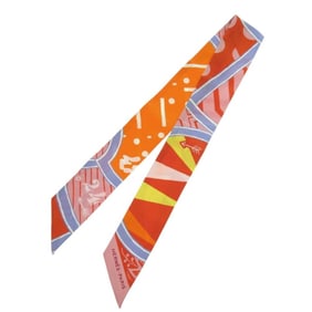 Hermès Twilly JEU DE SOIE UNIFORME Silk Game Scarf in Orange and Pink (1291HERMES)