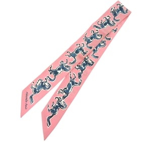 Hermès Twilly Chevaux en Liberte Silk Pink Scarf Muffler 1289HERMES