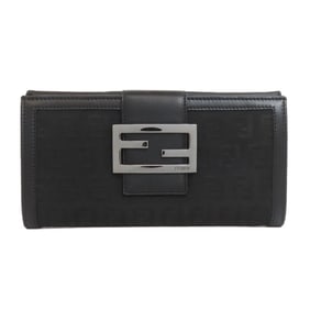 FENDI Zucchino Long Wallet Canvas/Calf Leather Women's