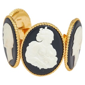Chanel Cameo Bangle Gold Black White Plated Women's CHANEL